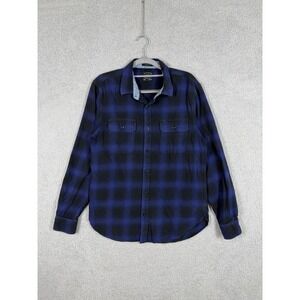 Lucky Brand Shirt Mens M‎ Blue Black Plaid Flannel Button Up Pockets